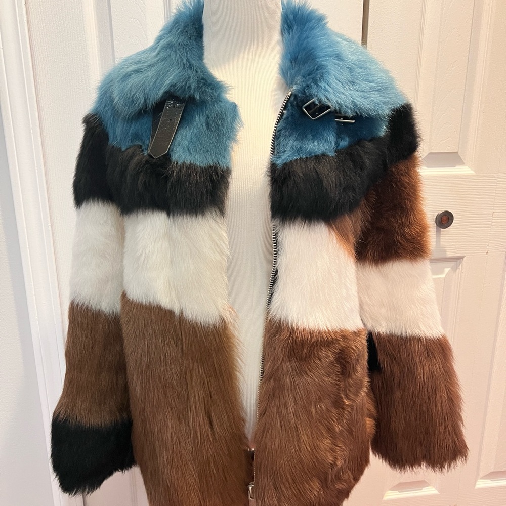 Multicolor Striped Shearling Coat, size S/M